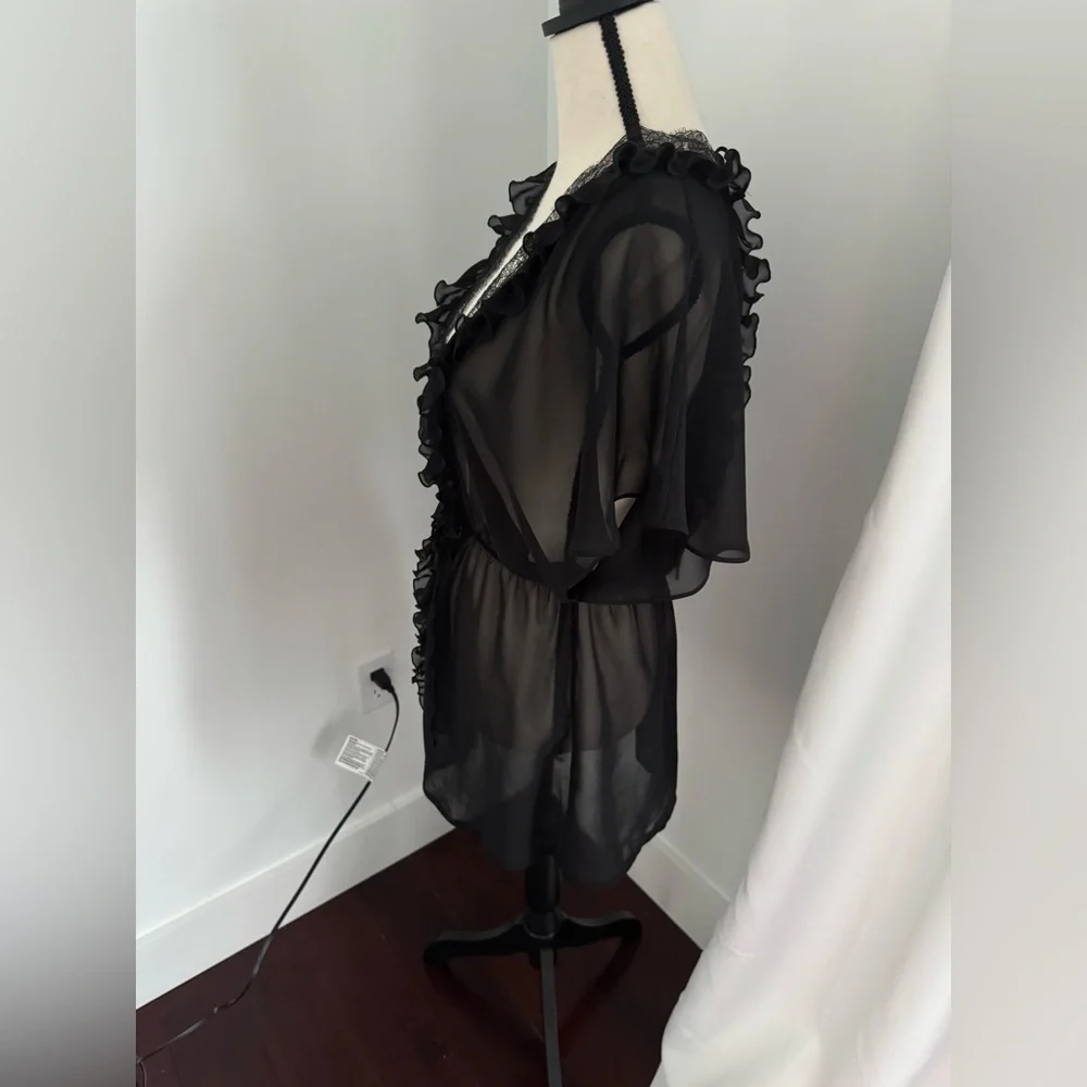 New Victoria’s Secret Black Lace Trim Sexy Cover Up Dress Lingerie Robe medium
